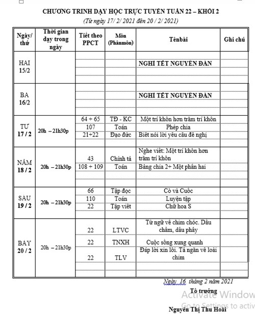 TKB Tuần 22 khối 2